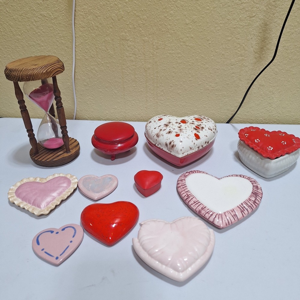 11pc Vintage Heart Decor Trinket Box Lot Valentine Cottagecore Shabby Chic